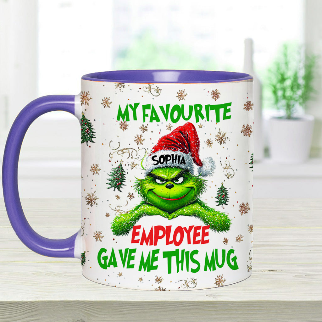 Personalized Grinch Accent Mug Custom Name Gift for Colleague Accent Mug GradoCreations