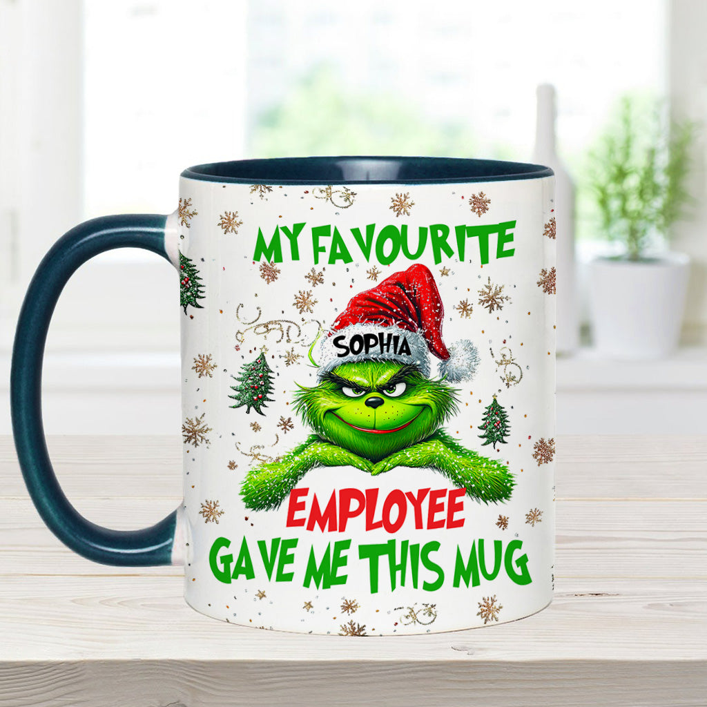 Personalized Grinch Accent Mug Custom Name Gift for Colleague Accent Mug GradoCreations