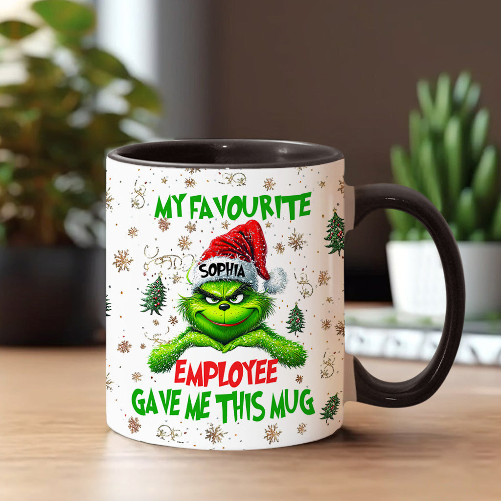 Personalized Grinch Accent Mug Custom Name Gift for Colleague Accent Mug GradoCreations