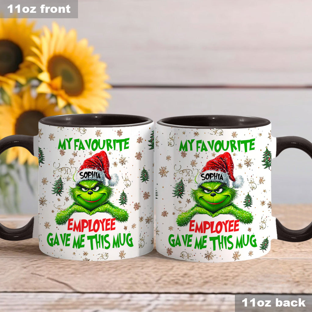 Personalized Grinch Accent Mug Custom Name Gift for Colleague Accent Mug GradoCreations