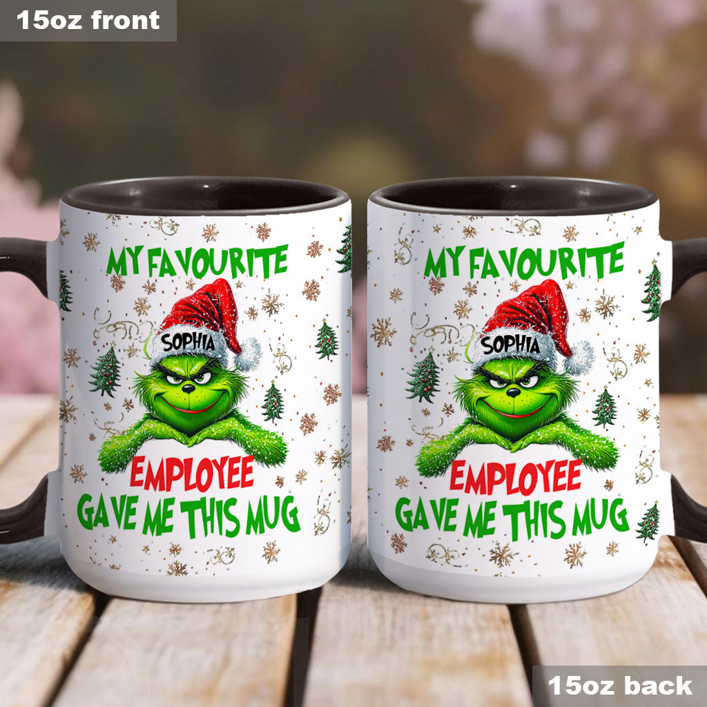 Personalized Grinch Accent Mug Custom Name Gift for Colleague Accent Mug GradoCreations