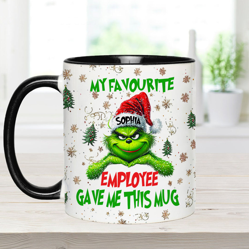 Personalized Grinch Accent Mug Custom Name Gift for Colleague Accent Mug GradoCreations