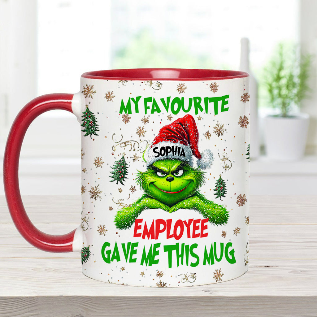 Personalized Grinch Accent Mug Custom Name Gift for Colleague Accent Mug GradoCreations