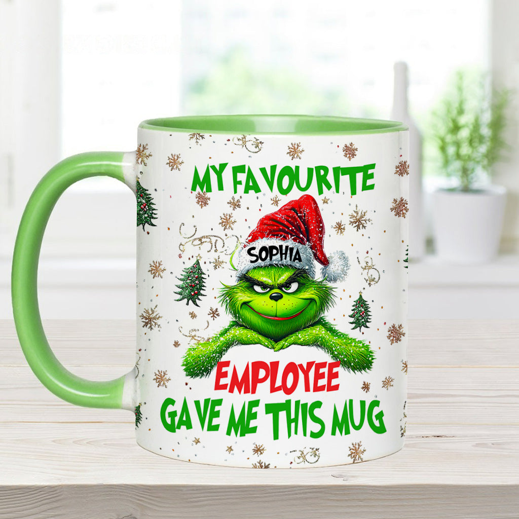 Personalized Grinch Accent Mug Custom Name Gift for Colleague Accent Mug GradoCreations