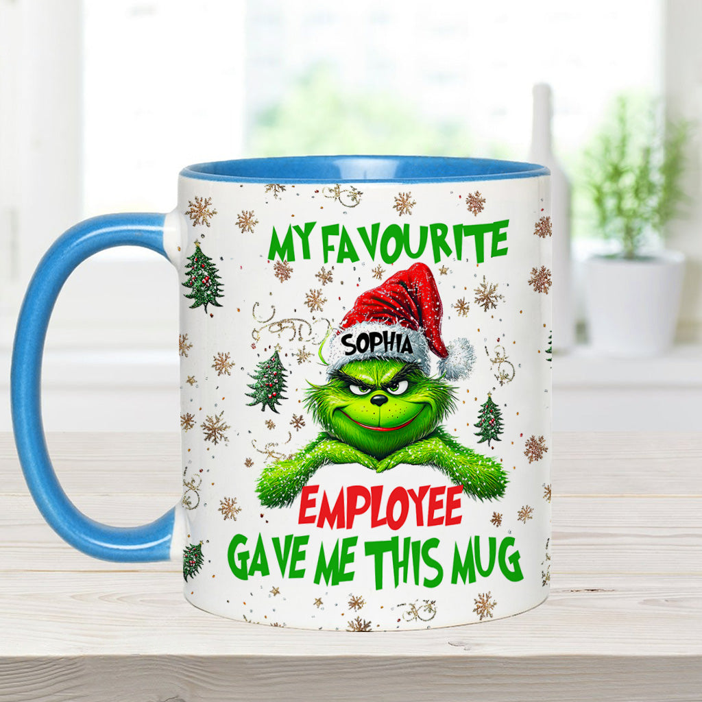 Personalized Grinch Accent Mug Custom Name Gift for Colleague Accent Mug GradoCreations