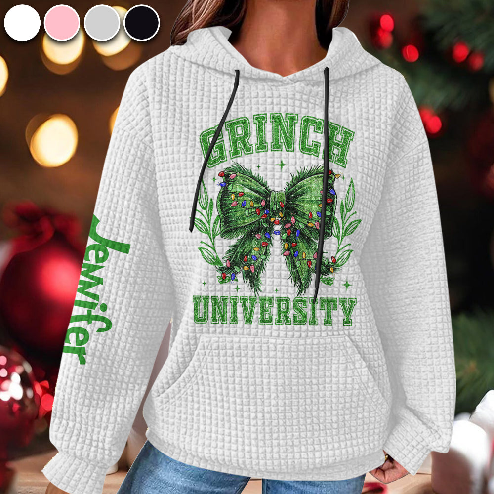 Personalized Grinch Waffle Hoodie Custom Name Gift for Christmas Waffle Hoodie GradoCreations