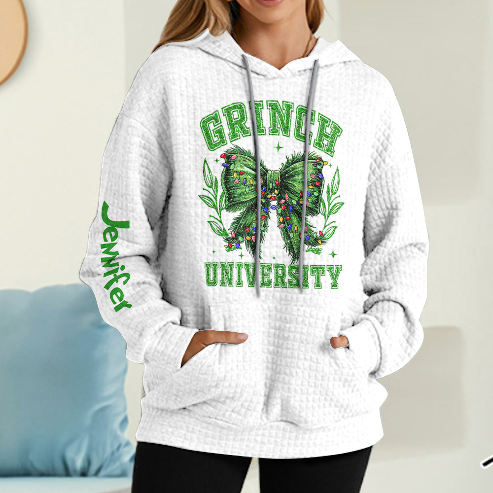 Personalized Grinch Waffle Hoodie Custom Name Gift for Christmas Waffle Hoodie GradoCreations