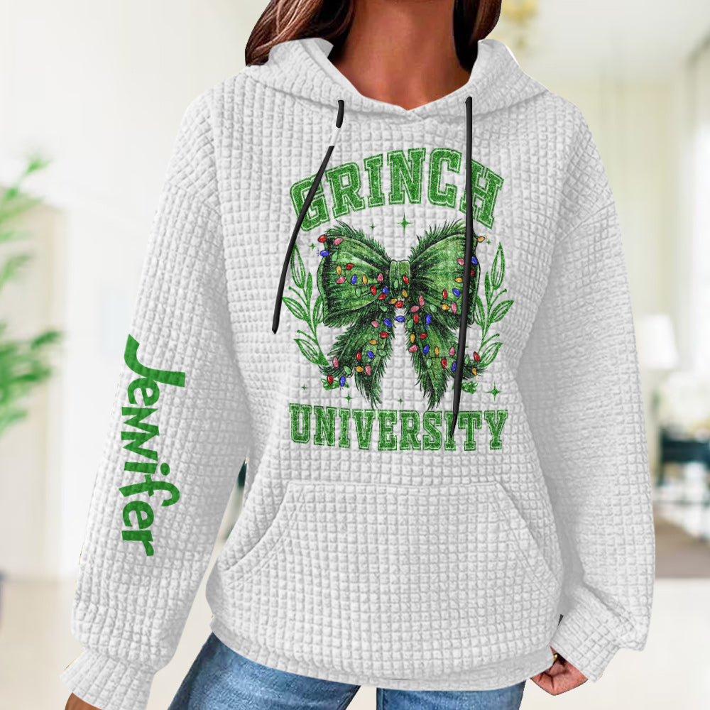 Personalized Grinch Waffle Hoodie Custom Name Gift for Christmas Waffle Hoodie GradoCreations