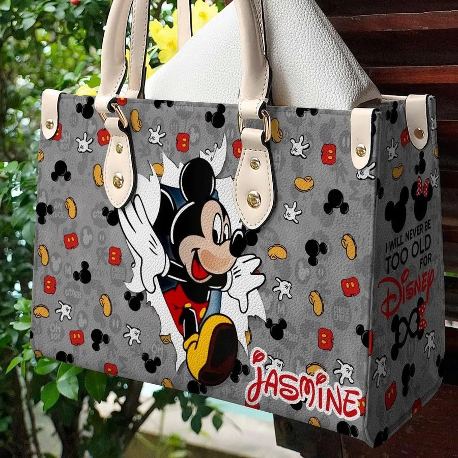Personalized Mouse Leather Handbag Custom Name Gift for Mom Leather Handbag GradoCreations