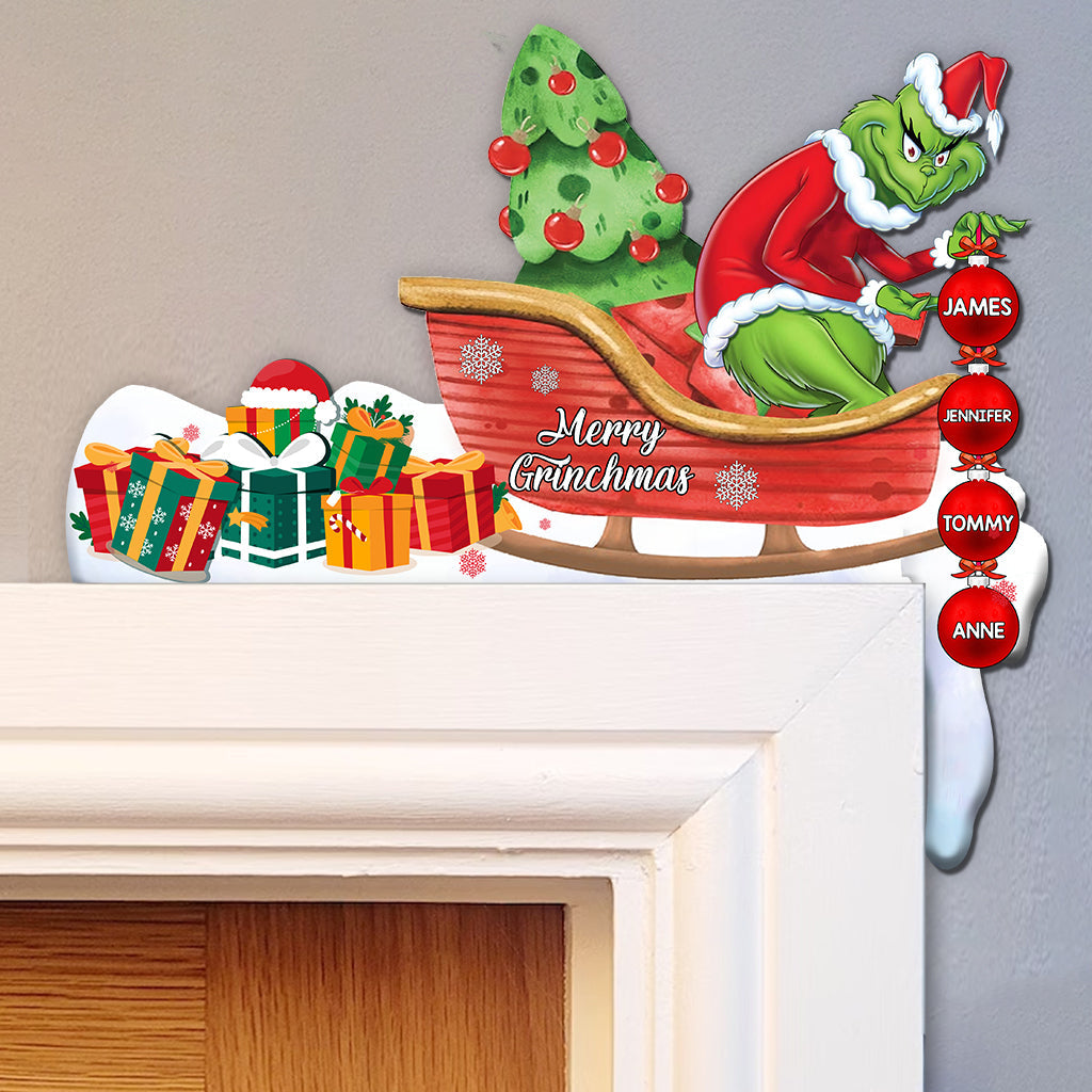 Personalized Grinch Door Frame Decoration with Custom Names for Christmas Door Frame Decoration GradoCreations