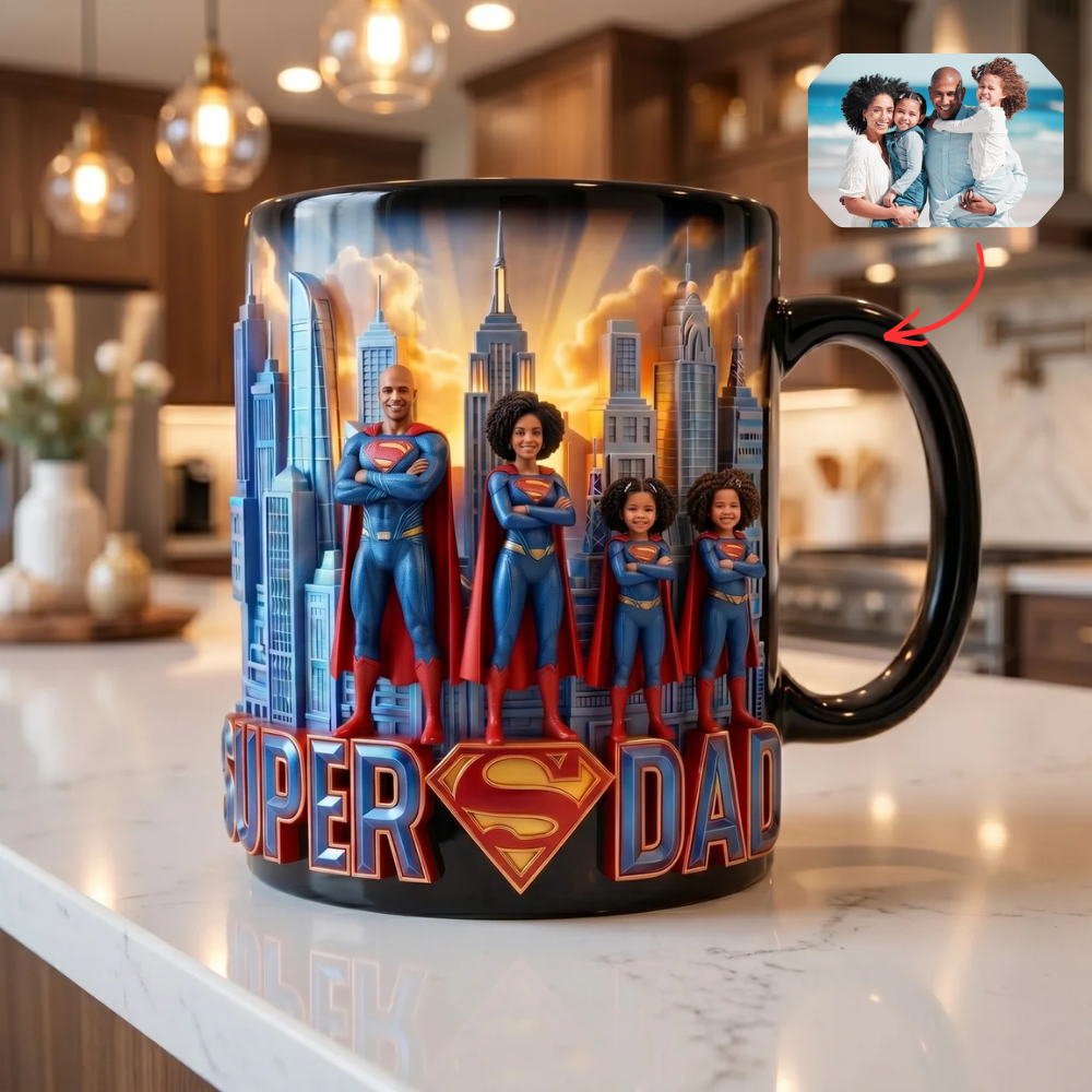 Personalized Color Changing Mug Superhero Dad Gift - Custom Family Photo