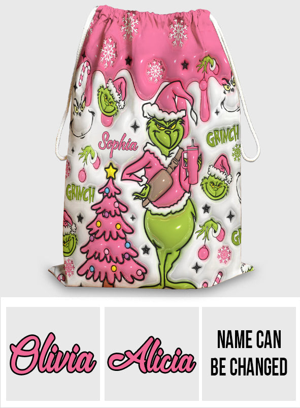 Personalized Grinch Drawstring Tote Bag Custom Name Christmas Gift Drawstring Tote Bag GradoCreations