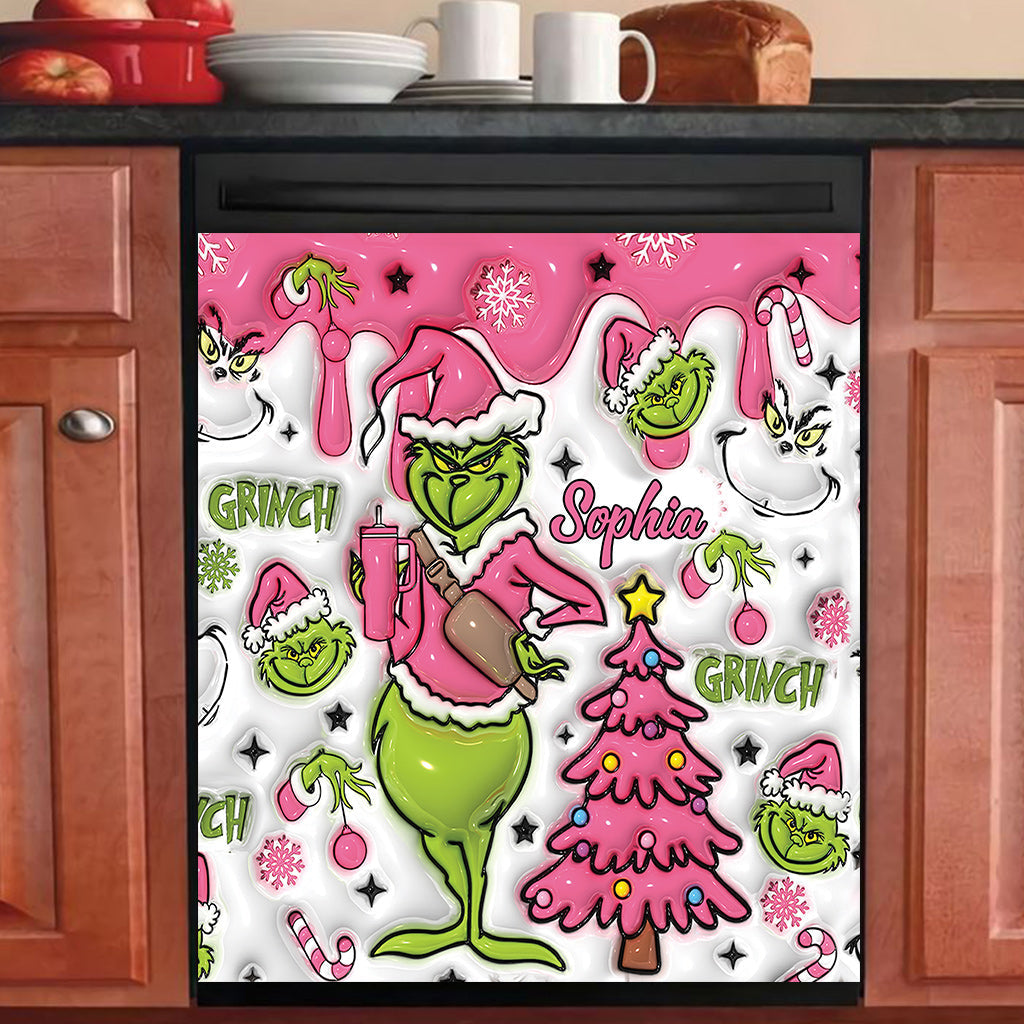 Personalized Grinchmas Dishwasher Cover Custom Name Holiday Decor Dishwasher Cover GradoCreations