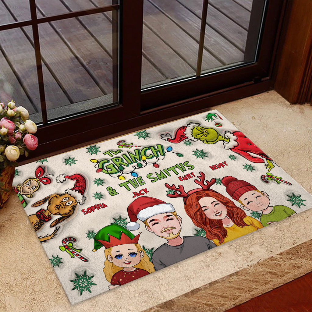 Personalized Grinch Family Doormat Custom Holiday Decor Doormat GradoCreations