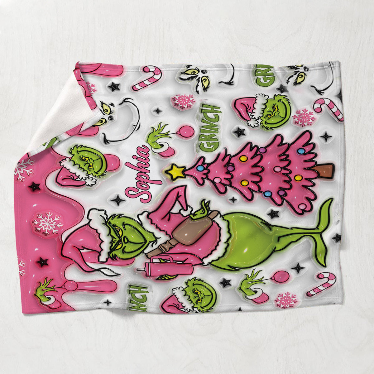 Personalized Snowflakes Grinch Blanket Custom Name Gift for Christmas Blanket GradoCreations