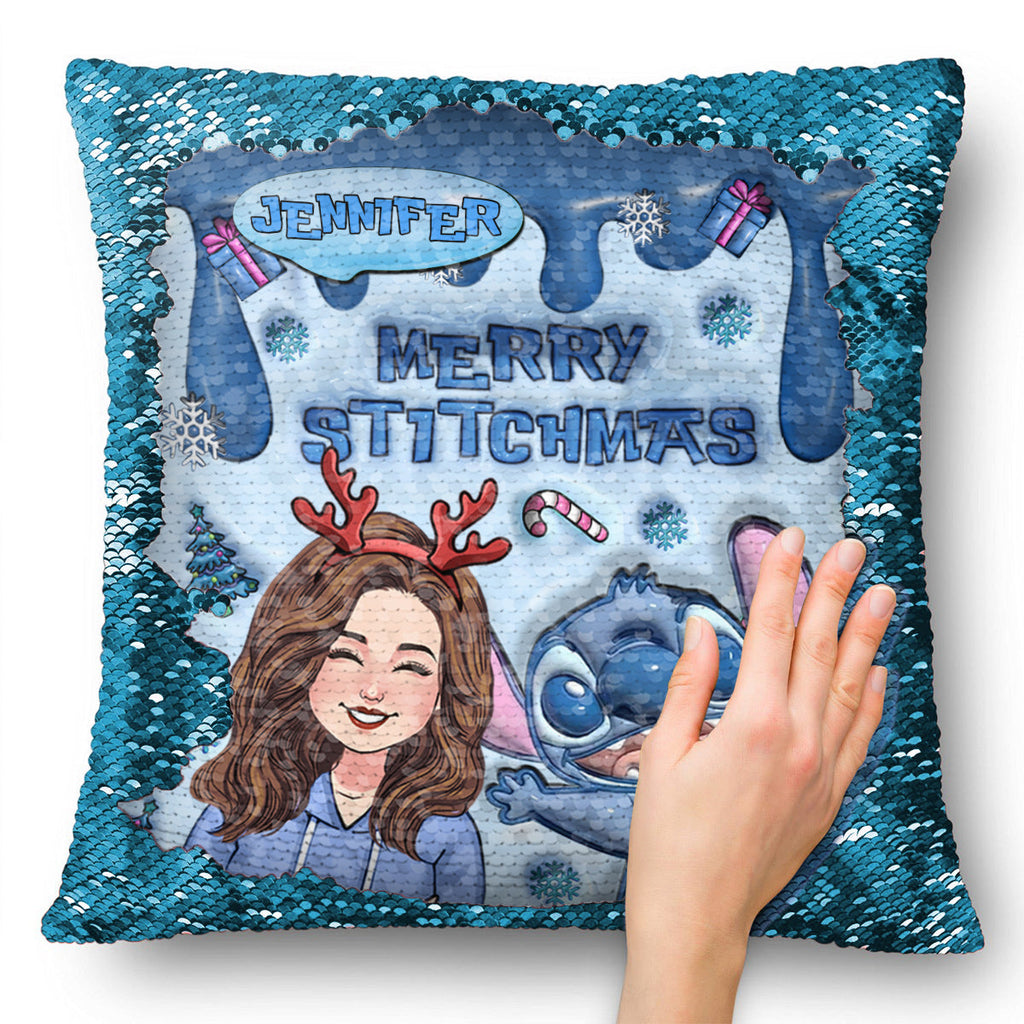 Personalized Sequin Pillow Cover Merry Christmas Gift for Mom Sequin Pillow Cover GradoCreations