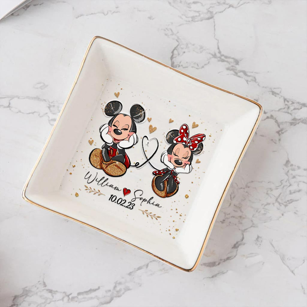 Personalized Couple Jewelry Dish with Mickey & Minnie Design for Anniversary Gift Jewelry Dish GradoCreations