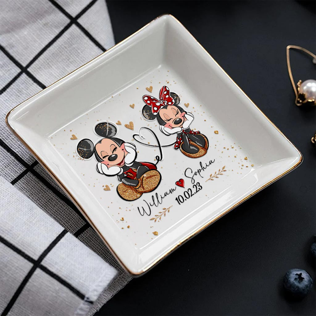 Personalized Couple Jewelry Dish with Mickey & Minnie Design for Anniversary Gift Jewelry Dish GradoCreations