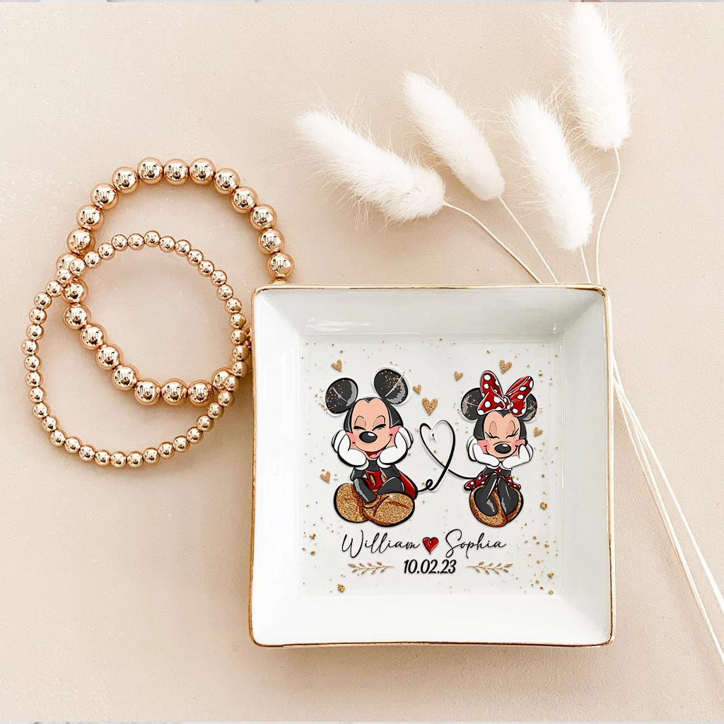 Personalized Couple Jewelry Dish with Mickey & Minnie Design for Anniversary Gift Jewelry Dish GradoCreations