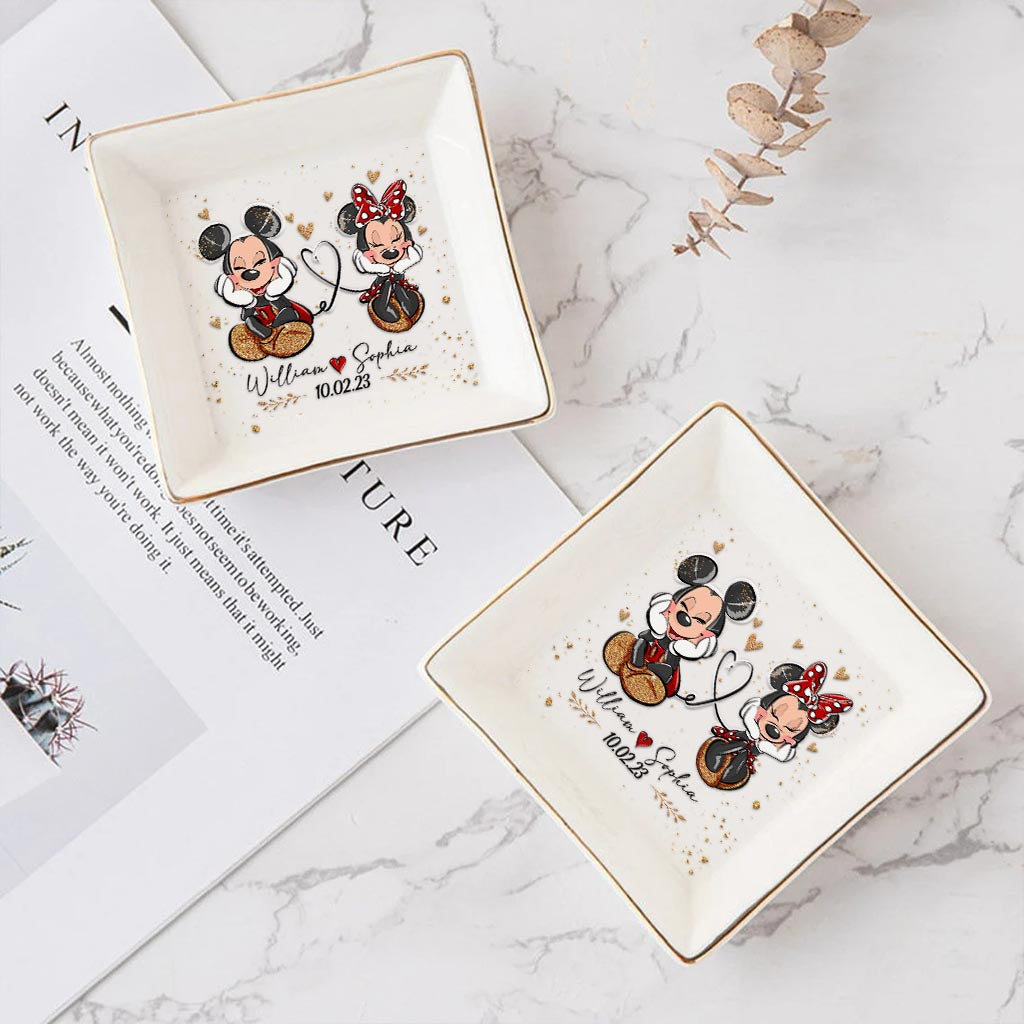 Personalized Couple Jewelry Dish with Mickey & Minnie Design for Anniversary Gift Jewelry Dish GradoCreations