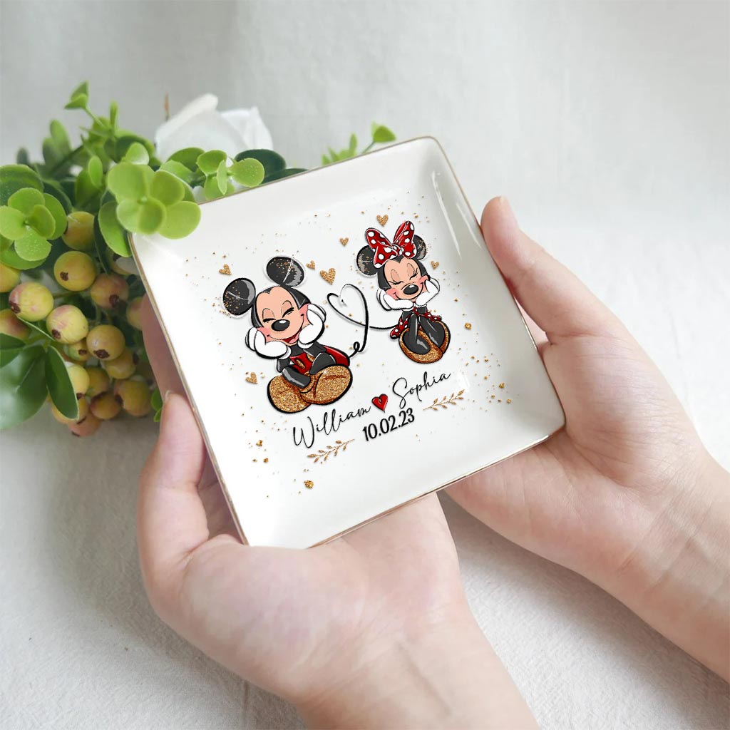 Personalized Couple Jewelry Dish with Mickey & Minnie Design for Anniversary Gift Jewelry Dish GradoCreations