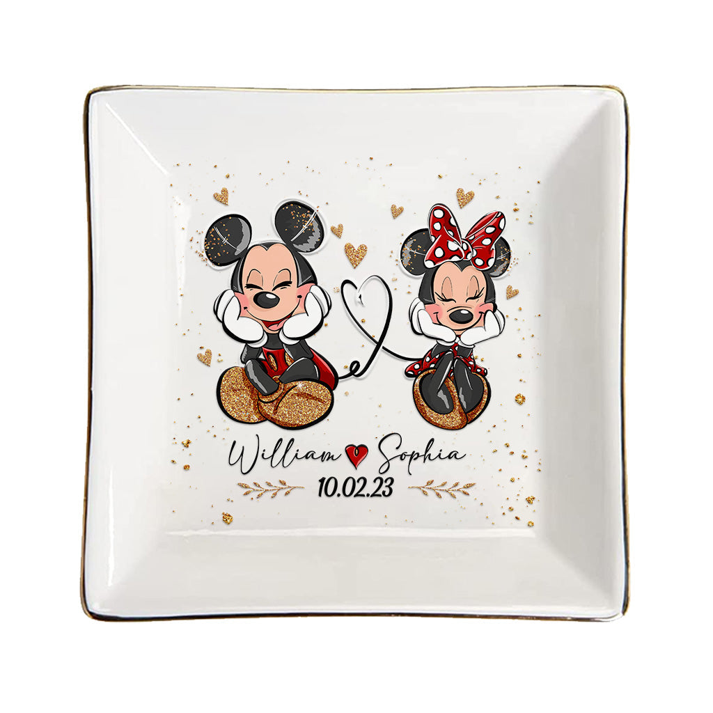 Personalized Couple Jewelry Dish with Mickey & Minnie Design for Anniversary Gift Jewelry Dish GradoCreations