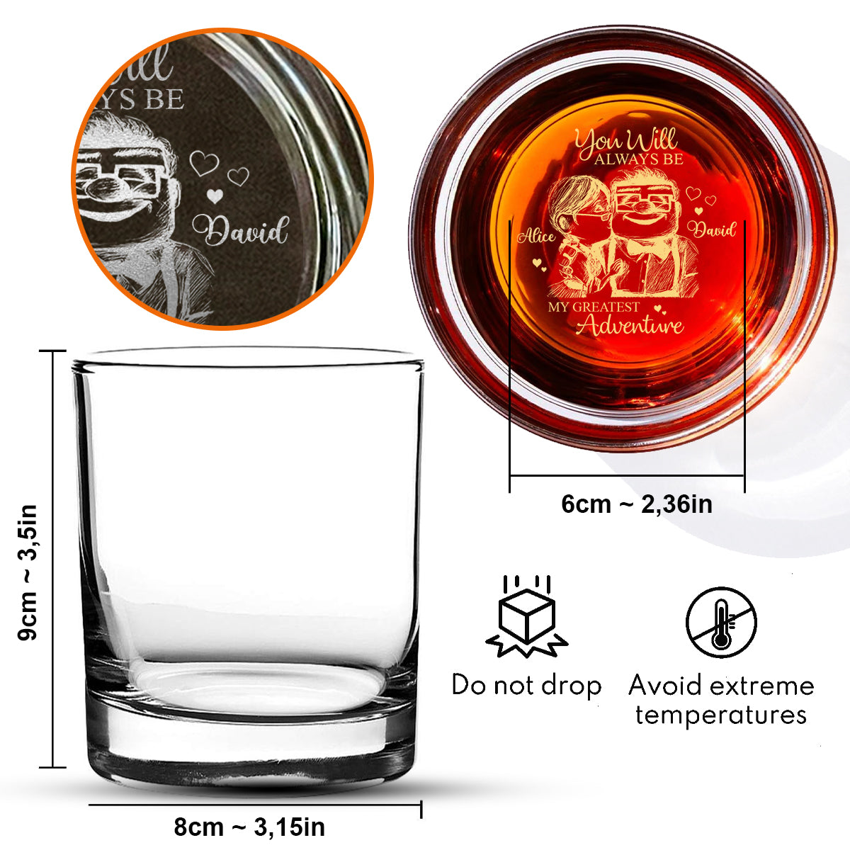 Personalized Engraved Whiskey Glass Custom Couples Gift Engraved Whiskey Glass GradoCreations