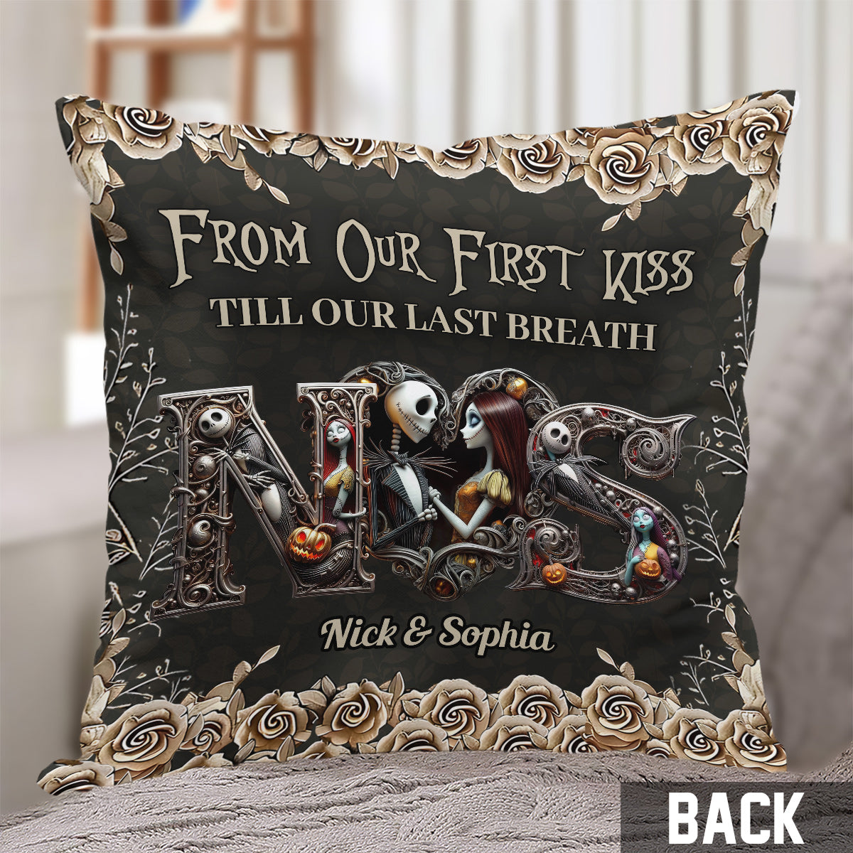 Personalized Nightmare Themed Throw Pillow Custom Names Gift for Couple Throw Pillow GradoCreations
