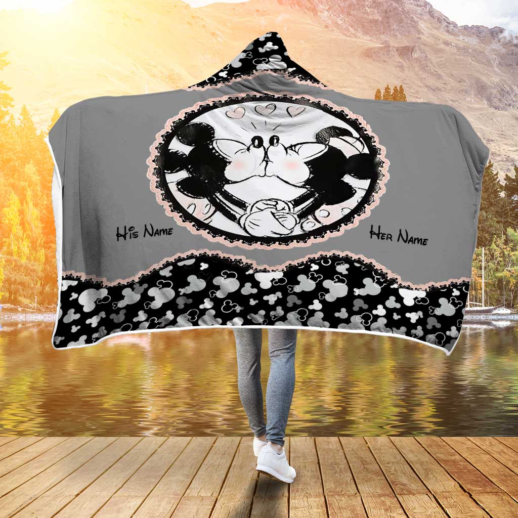 Personalized Mouse Hooded Blanket Custom Name Gift for Couples Hooded Blanket GradoCreations