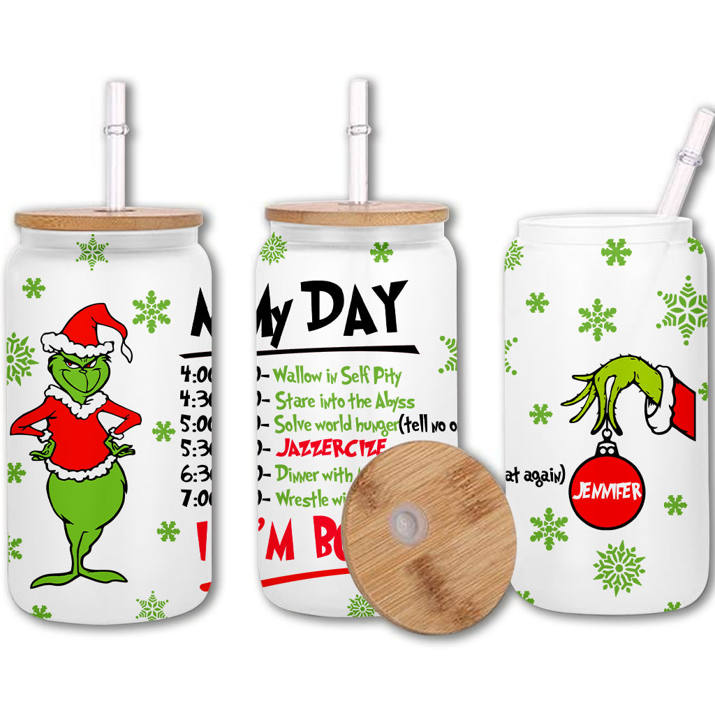 Personalized Grinch Can Glass with Straw Customized for Christmas Can Glass GradoCreations