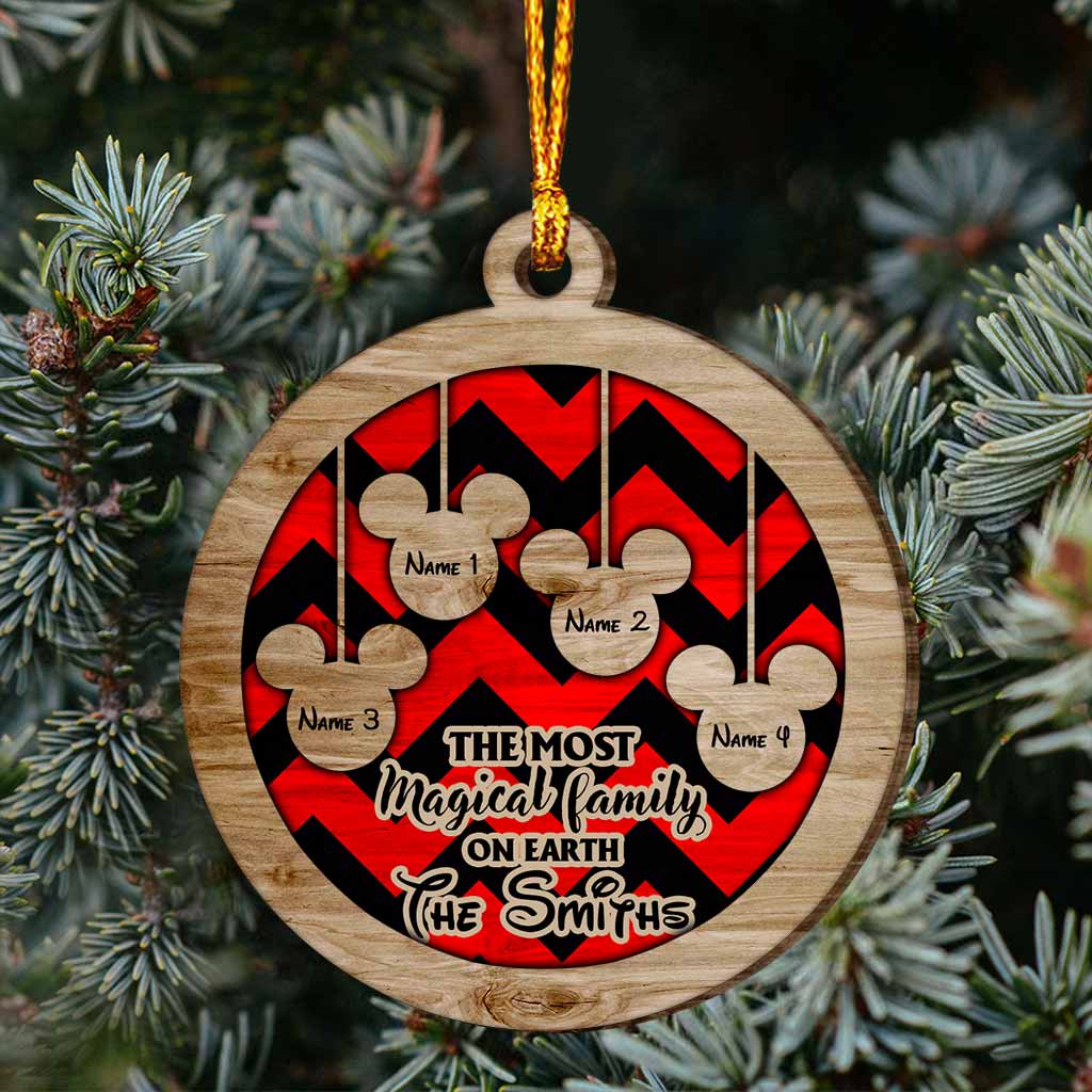 Personalized Mickey Mouse Family Wood Ornament Custom Names Christmas Gift Layered Wood Ornament GradoCreations