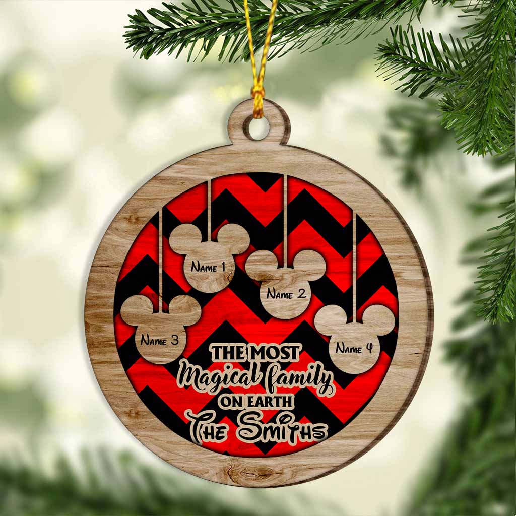 Personalized Mickey Mouse Family Wood Ornament Custom Names Christmas Gift Layered Wood Ornament GradoCreations