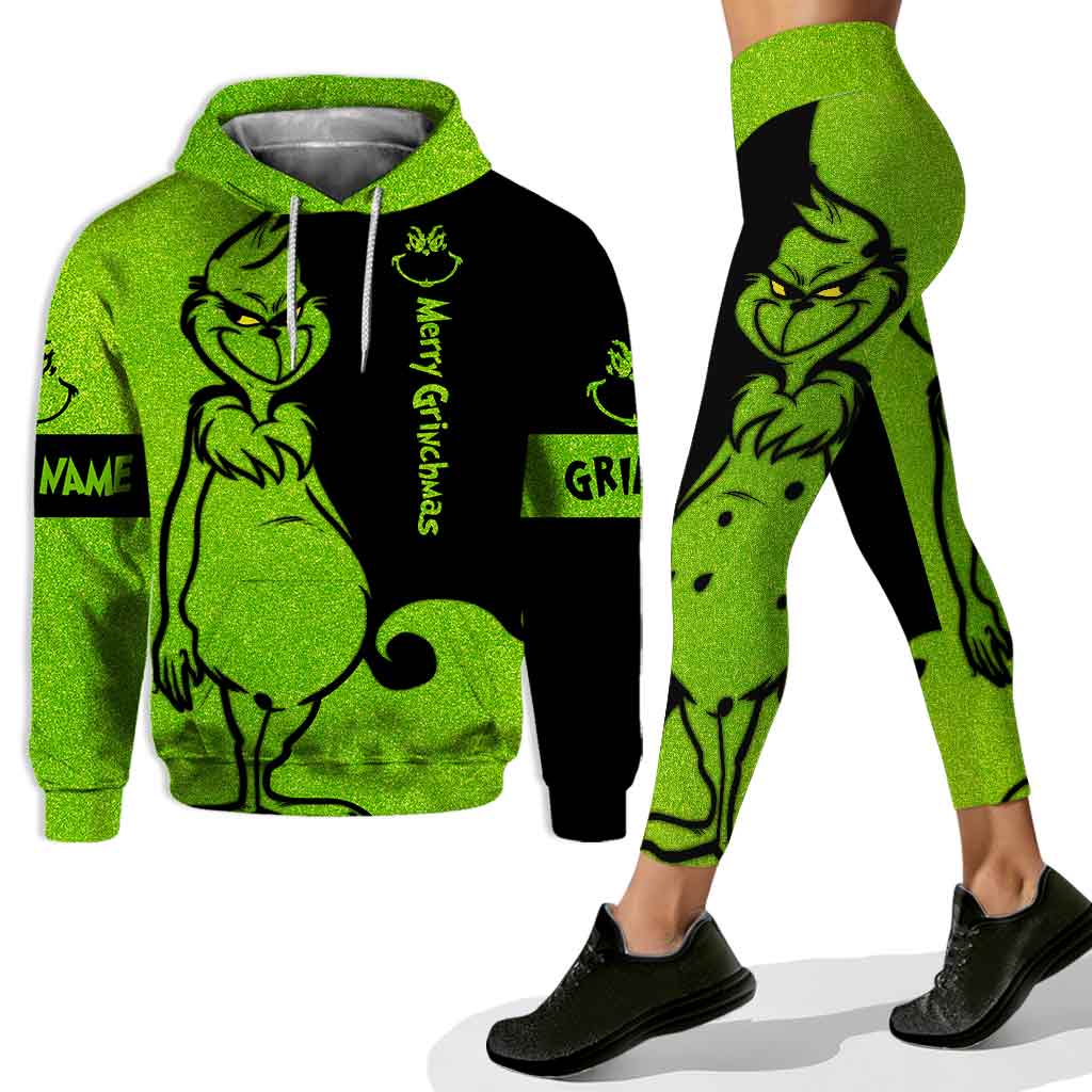 Personalized Grinch Hoodie and Leggings Set for Christmas Hoodie & Leggings GradoCreations