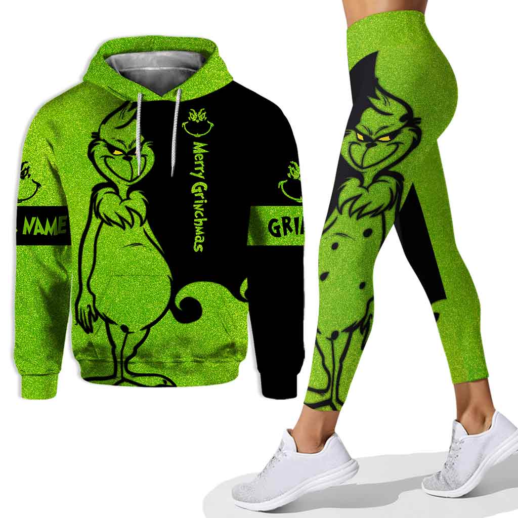 Personalized Grinch Hoodie and Leggings Set for Christmas Hoodie & Leggings GradoCreations