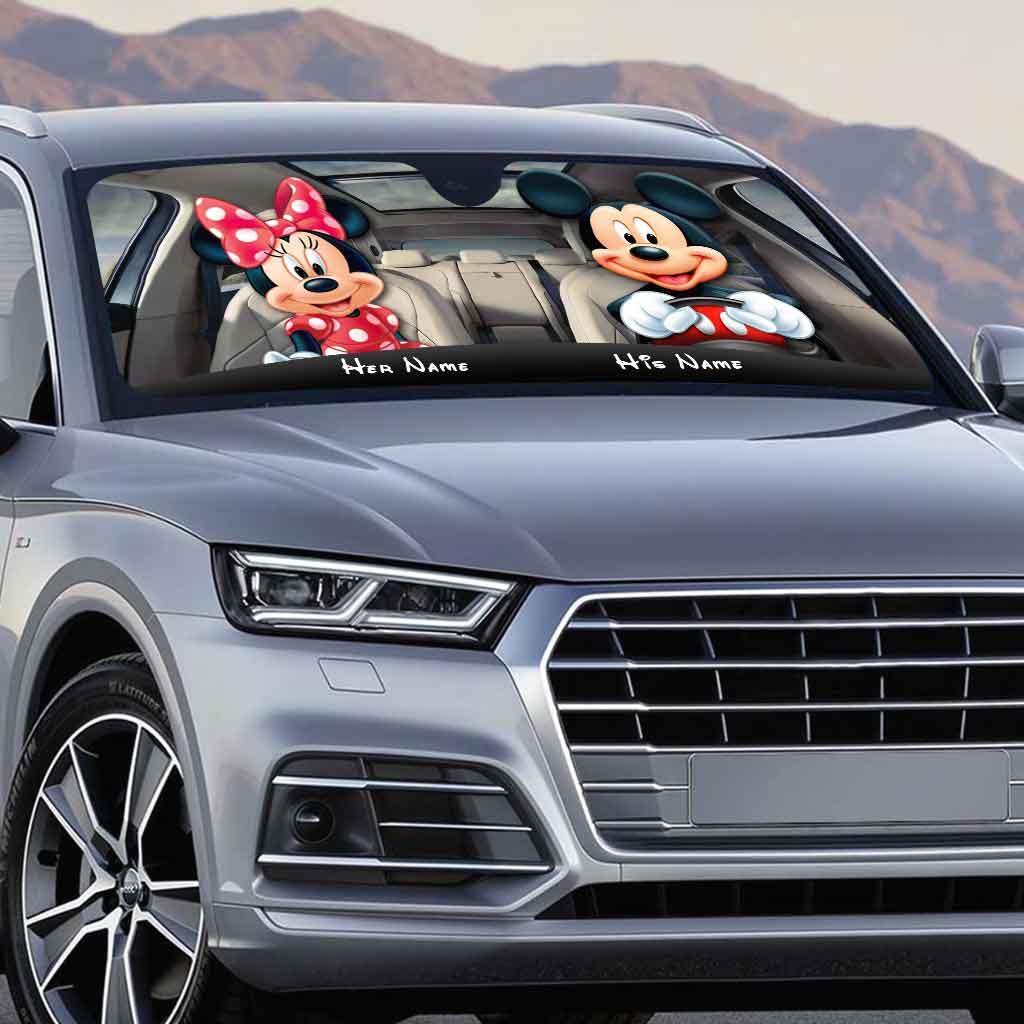 Personalized Mickey and Minnie Car Sunshade Custom Name Gift for Couples Car Sunshade GradoCreations