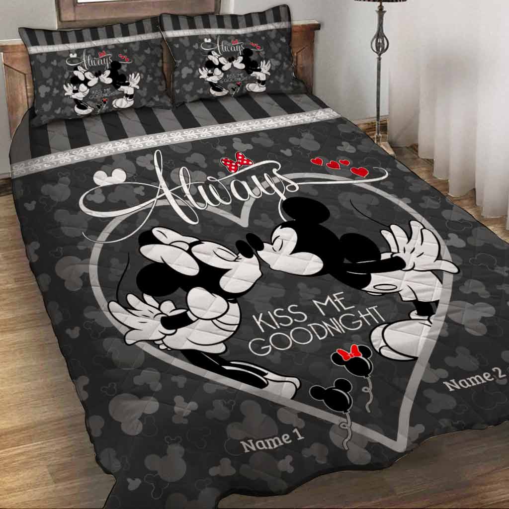 Personalized Mickey Mouse Kiss Me Goodnight Quilt Set for Couples Quilt Set GradoCreations