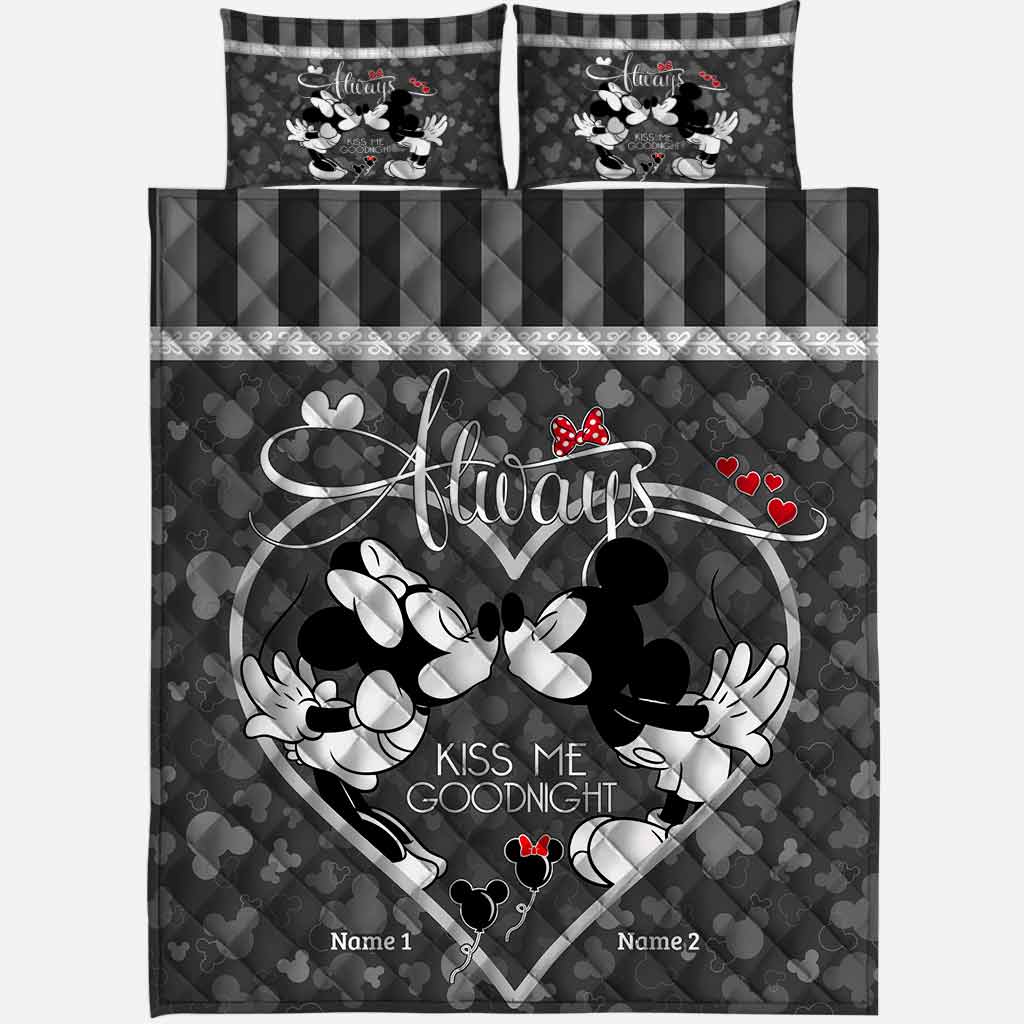 Personalized Mickey Mouse Kiss Me Goodnight Quilt Set for Couples Quilt Set GradoCreations