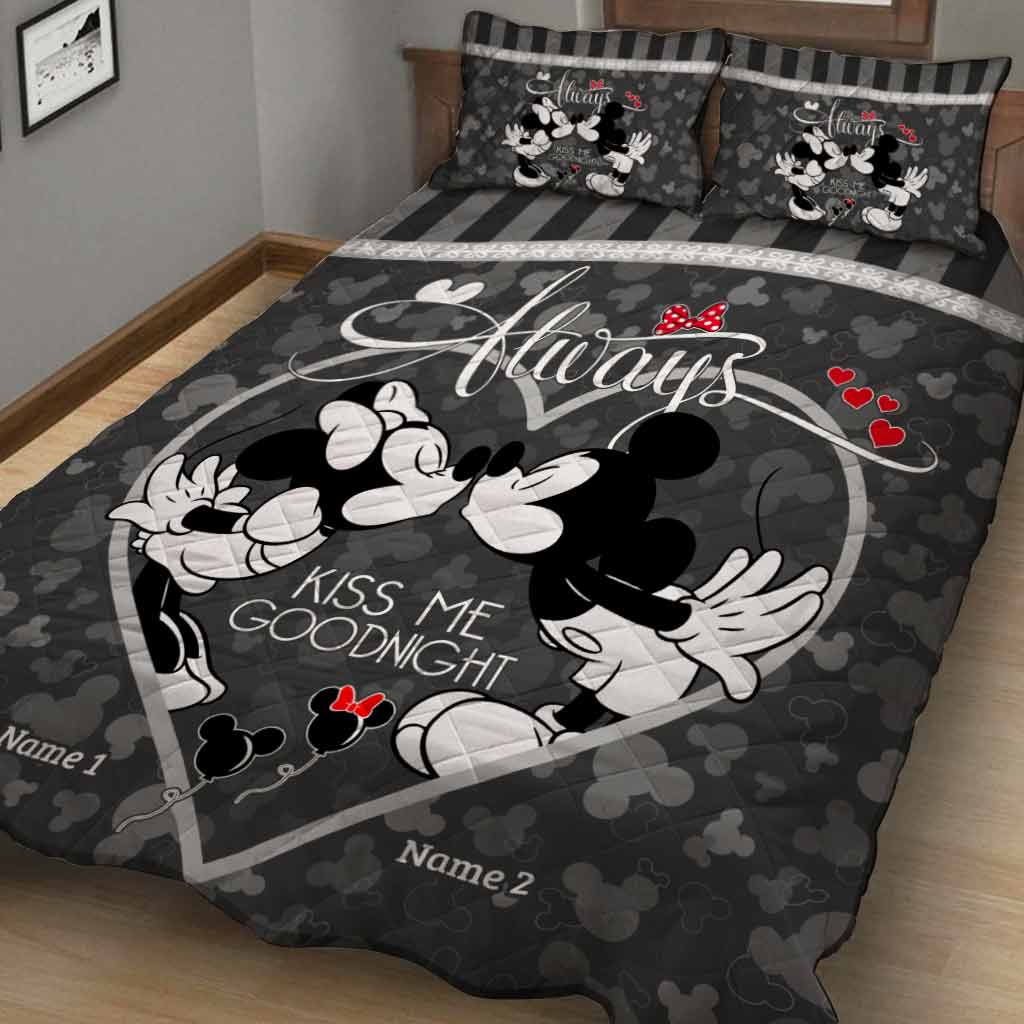 Personalized Mickey Mouse Kiss Me Goodnight Quilt Set for Couples Quilt Set GradoCreations
