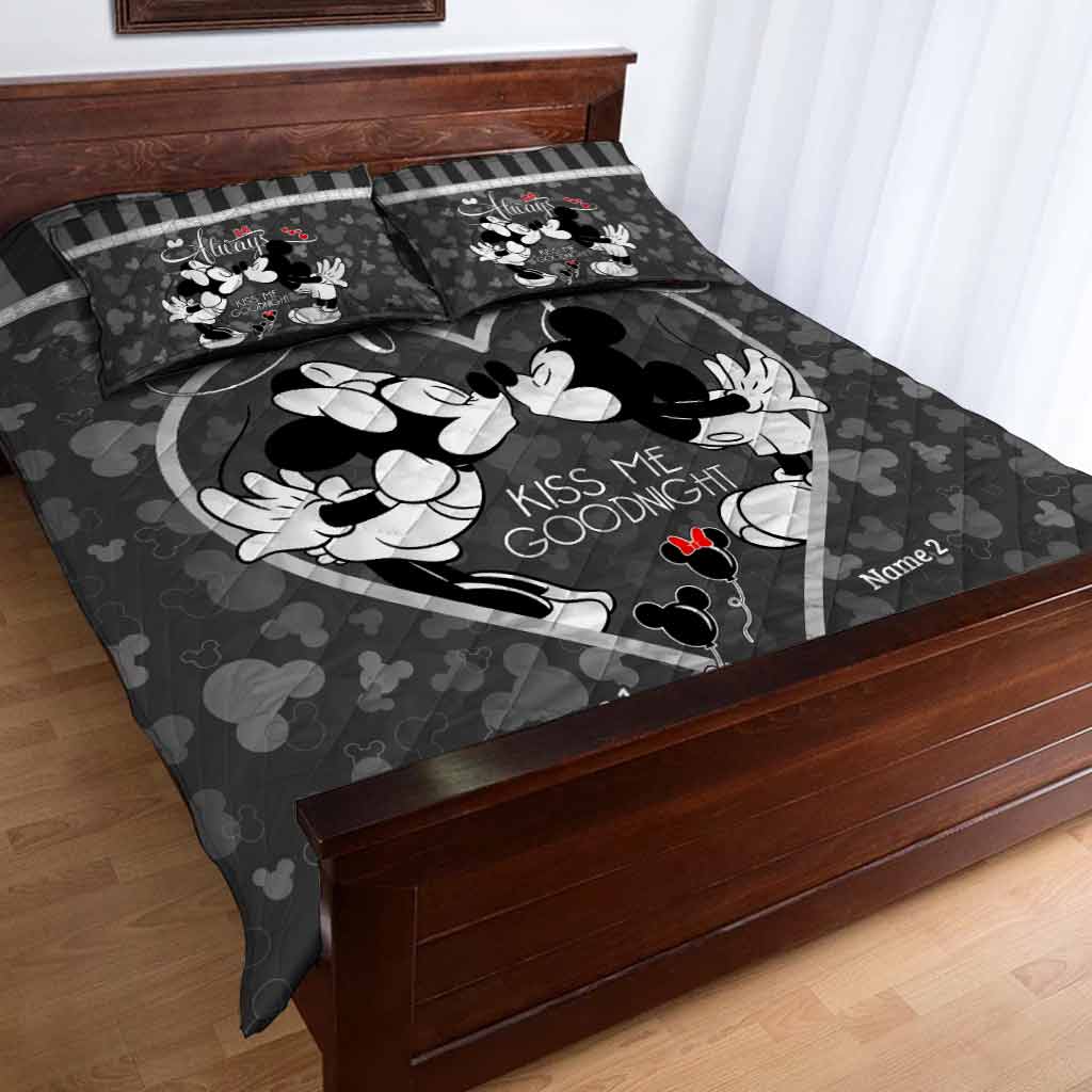 Personalized Mickey Mouse Kiss Me Goodnight Quilt Set for Couples Quilt Set GradoCreations