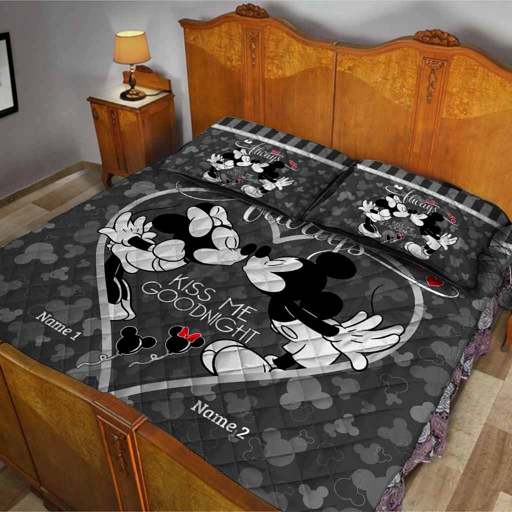 Personalized Mickey Mouse Kiss Me Goodnight Quilt Set for Couples Quilt Set GradoCreations