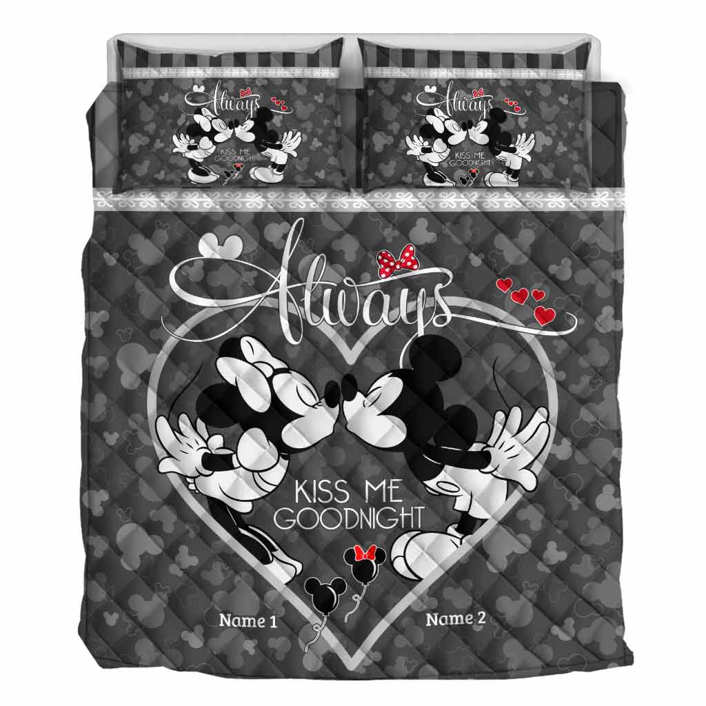 Personalized Mickey Mouse Kiss Me Goodnight Quilt Set for Couples Quilt Set GradoCreations