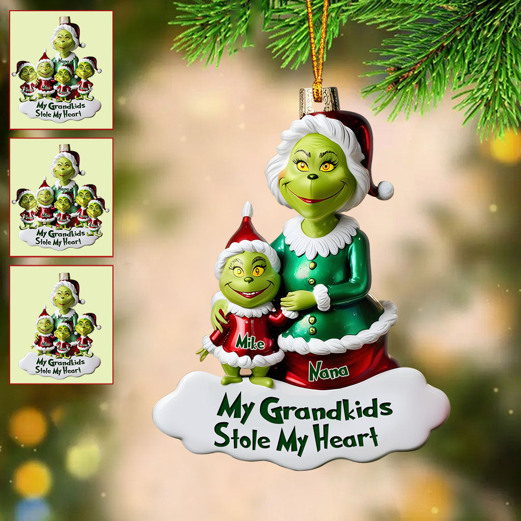 Personalized Grinch Grandkids Ornament Custom Name Gift for Grandma Ornament GradoCreations