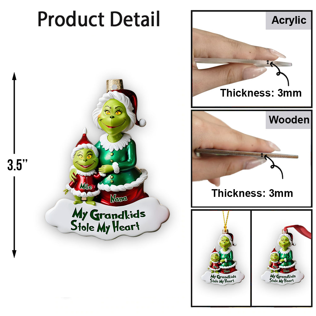 Personalized Grinch Grandkids Ornament Custom Name Gift for Grandma Ornament GradoCreations