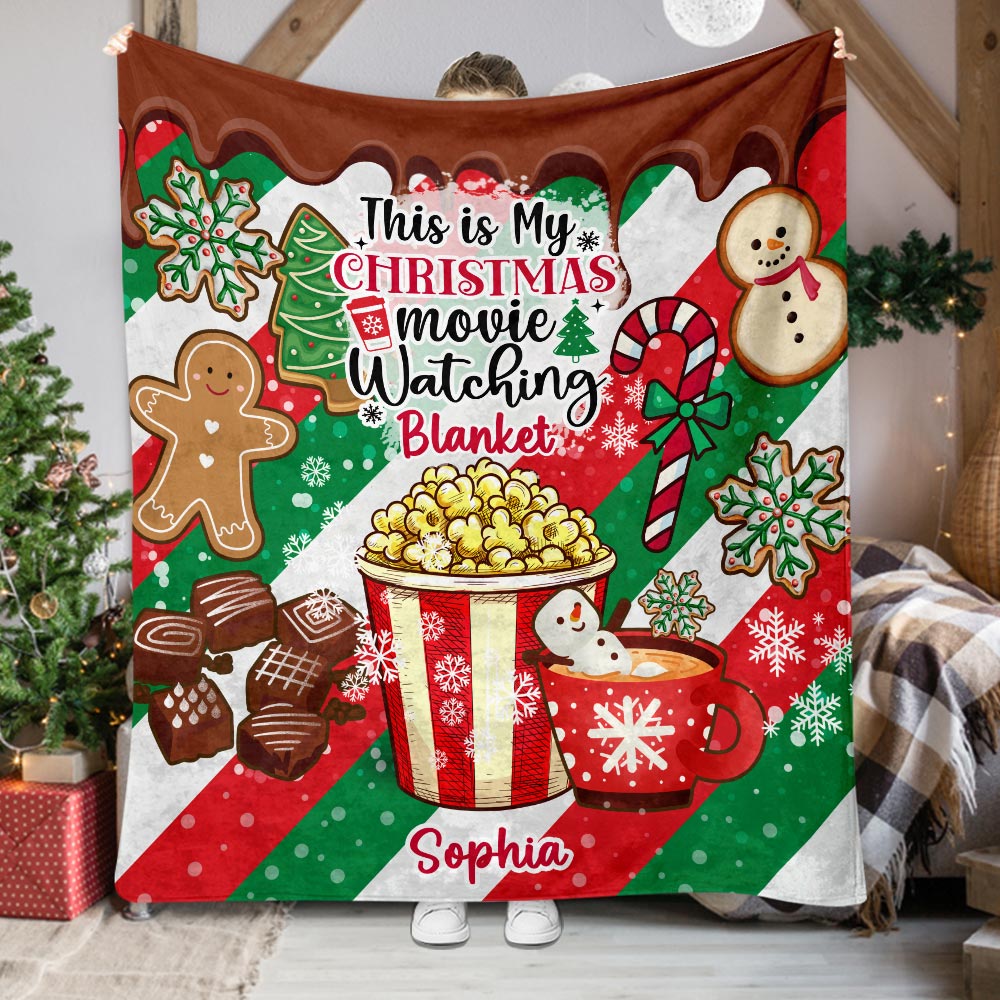 Personalized Christmas Movie Watching Blanket Custom Name Gift Blanket GradoCreations