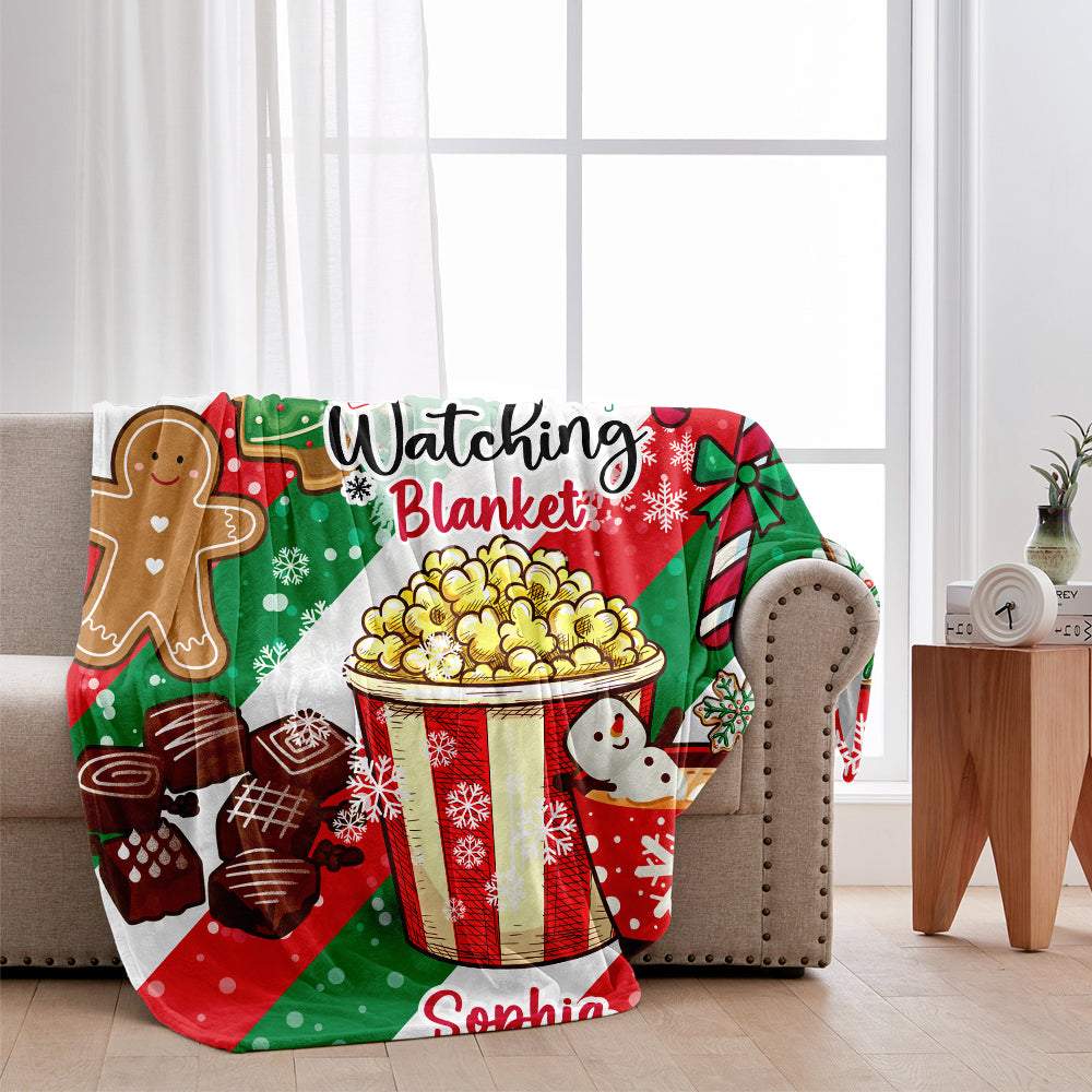 Personalized Christmas Movie Watching Blanket Custom Name Gift Blanket GradoCreations