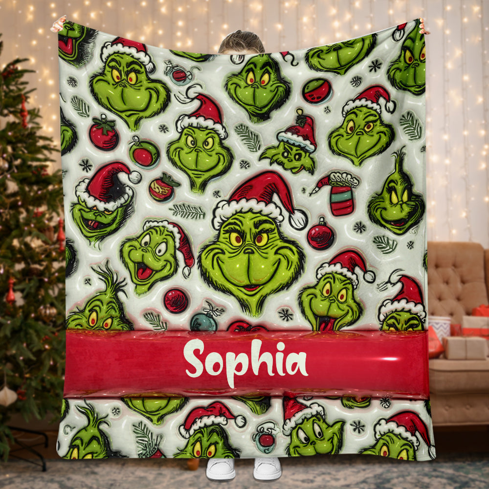 Personalized Grinch Christmas Blanket Custom Name Gift Blanket GradoCreations