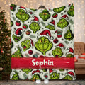 Personalized Grinch Christmas Blanket Custom Name Gift Blanket GradoCreations