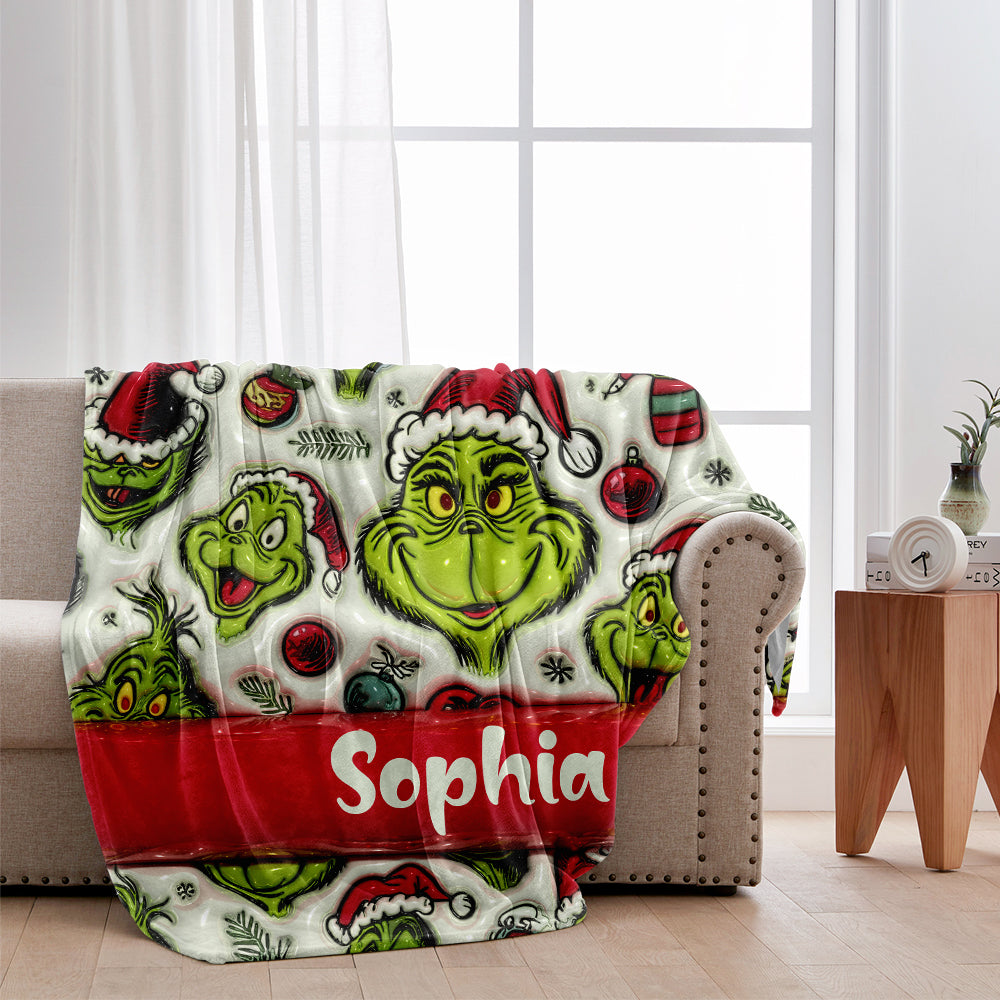 Personalized Grinch Christmas Blanket Custom Name Gift Blanket GradoCreations