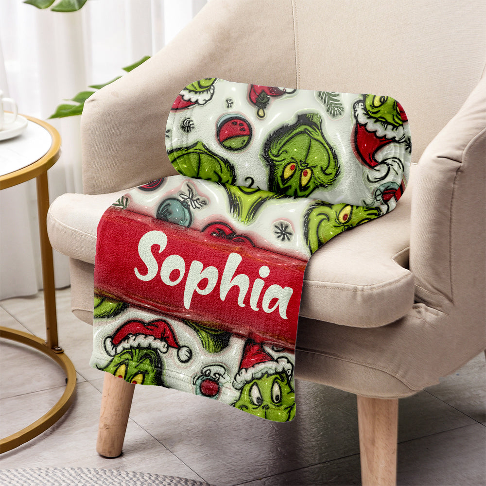 Personalized Grinch Christmas Blanket Custom Name Gift Blanket GradoCreations