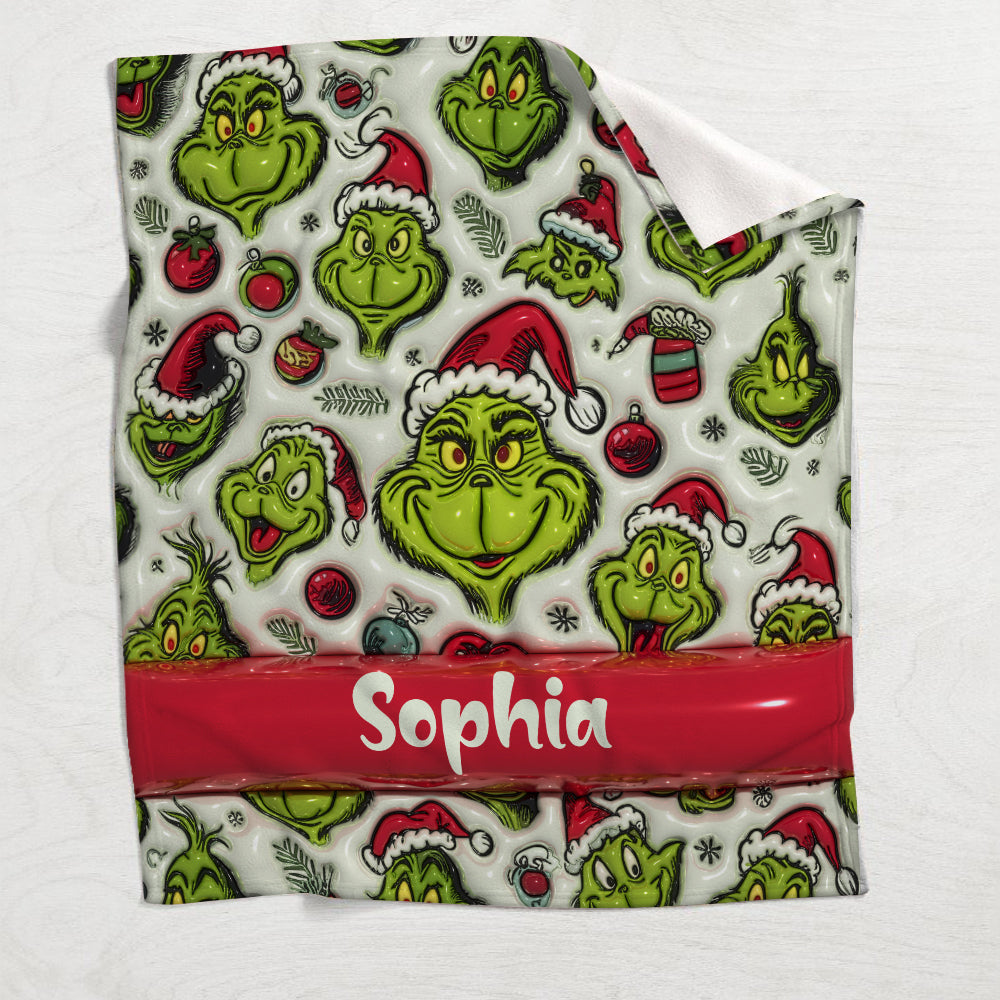Personalized Grinch Christmas Blanket Custom Name Gift Blanket GradoCreations